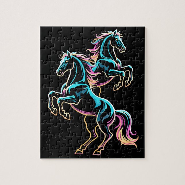 Puzzle Caballo Luz de Neón Glitch Estilo Retro (Vertical)