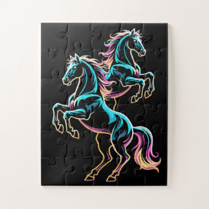 Puzzle Caballo Luz de Neón Glitch Estilo Retro