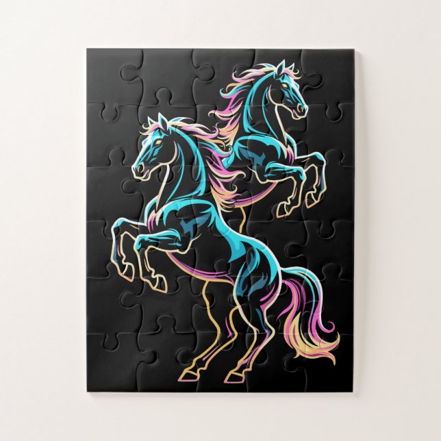 Puzzle Caballo Luz de Neón Glitch Estilo Retro (Vertical)