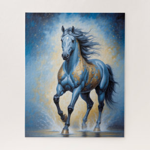 Puzzle caballo majestuoso en azul y oro