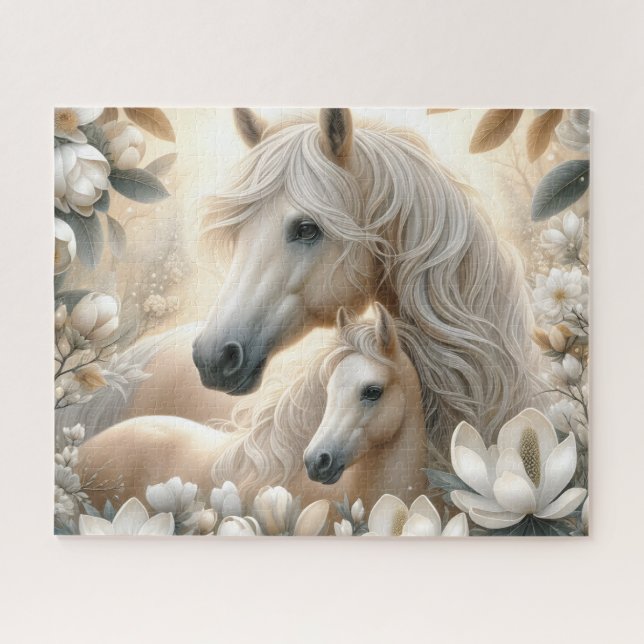 Puzzle Caballo Mama Blanco Con Magnolia (Horizontal)