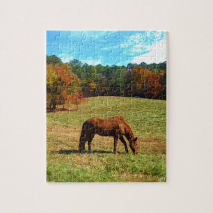 Puzzle Caballo marrón rojo, cielo azul Verde azulado