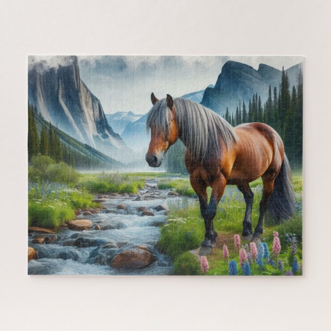 Puzzle Caballo Mustang acuarela  (Horizontal)