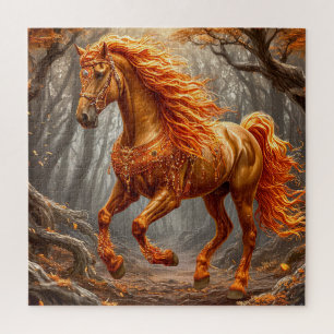 Puzzle Caballo Naranja Majestuoso en Bosque Otoñal