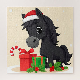 Puzzle Caballo Negro de Dibujos Animados Festivos con Som