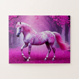 Puzzle Caballo rosa místico en un bosque de fantasía