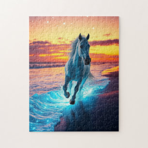 Puzzle Caballo salvaje corre al atardecer
