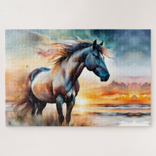 Puzzle Caballo salvaje en una duna fresca al atardecer