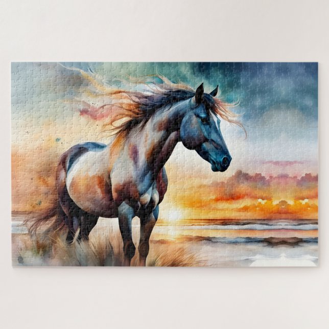 Puzzle Caballo salvaje en una duna fresca al atardecer (Horizontal)