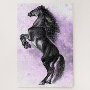 Puzzle Caballo salvaje negro vertical - Dibujo negro y bl