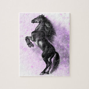 Puzzle Caballo salvaje negro vertical - Dibujo negro y bl