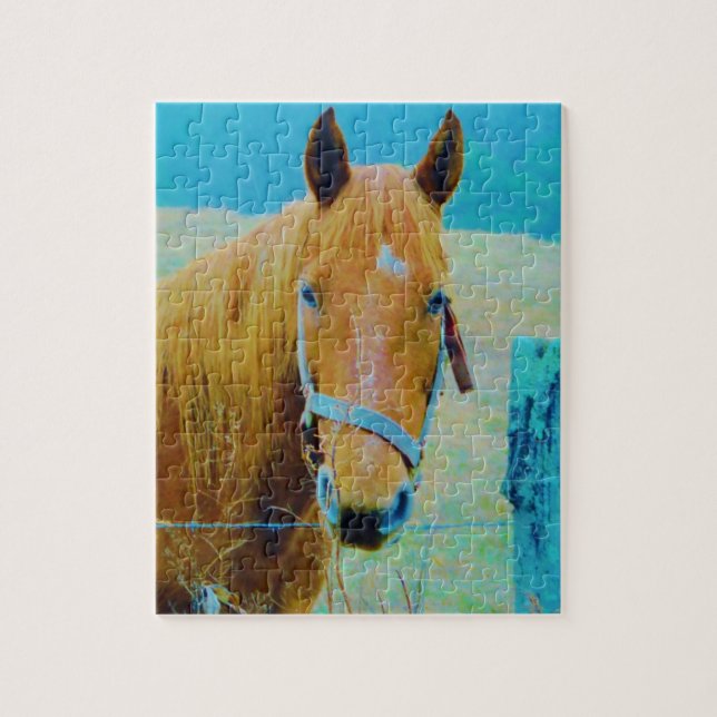 Puzzle Caballo tintado de color azul denim (Vertical)