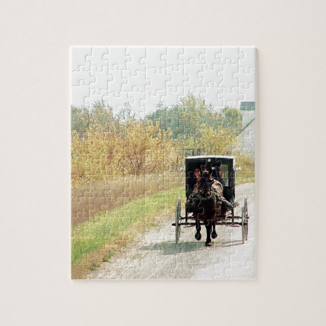 Puzzle Caballo y cochecillo de Amish del otoño (Vertical)