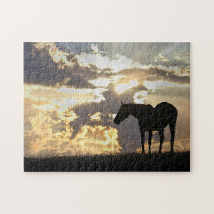 Puzzle Caballo y sol con nubes bellas y cambiantes