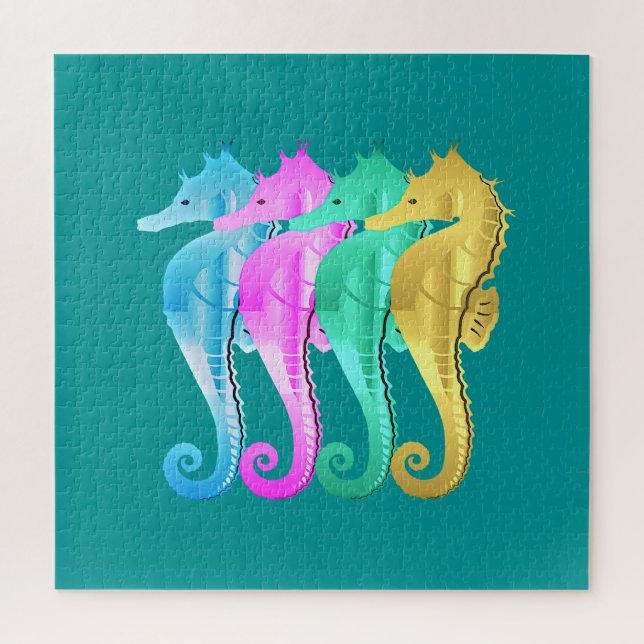 Puzzle Caballos acuáticos/rosa/azul/oro lanzan pillo (Vertical)