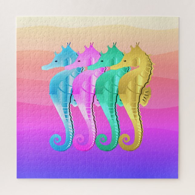 Puzzle Caballos acuáticos/rosa/azul/oro lanzan pillo (Vertical)