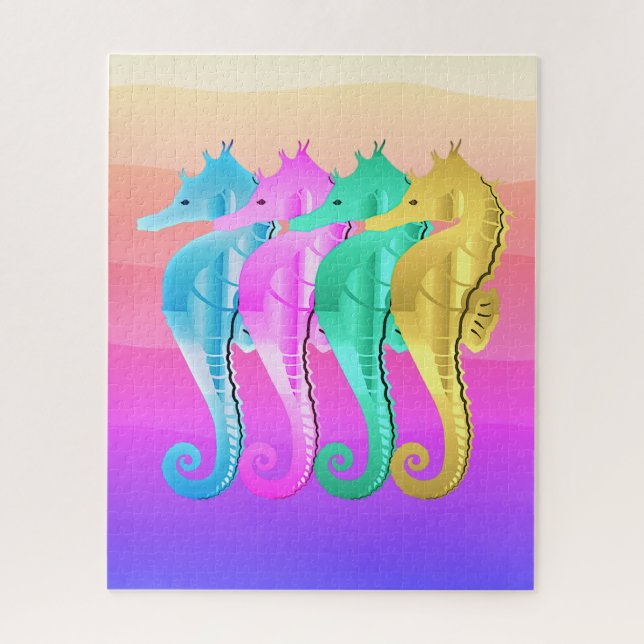 Puzzle Caballos acuáticos/rosa/azul/oro lanzan pillo (Vertical)