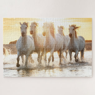 Puzzle Caballos blancos en la playa al atardecer