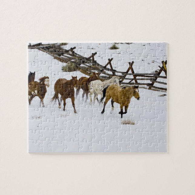 Puzzle Caballos corriendo en nieve (Horizontal)