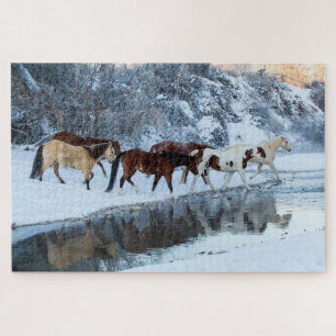 Puzzle Caballos cruzando el arroyo