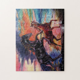 Puzzle Caballos de acuarela de cielo infinito