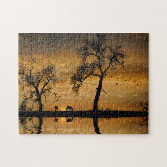 Puzzle Caballos de campo en la puesta de sol del suroeste (Horizontal)