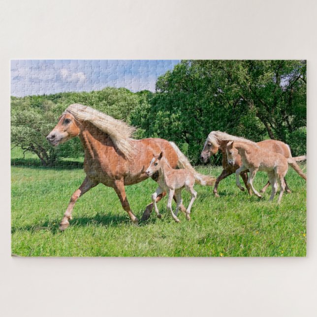 Puzzle Caballos de Haflinger con comidas ricas y divertid (Horizontal)