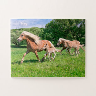 Puzzle Caballos de Haflinger con comidas ricas y divertid