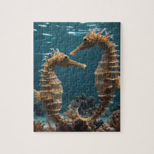 Puzzle Caballos De Mar Románticos Amanecer Bajo El Océano
