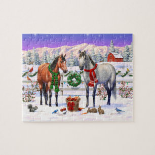 Puzzle Caballos de Navidad en la nieve