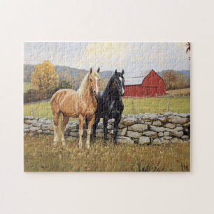 Puzzle Caballos en la granja rústica de campo