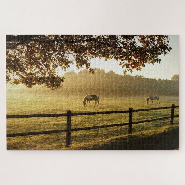 Puzzle Caballos en un campo en una mañana soleada (Horizontal)