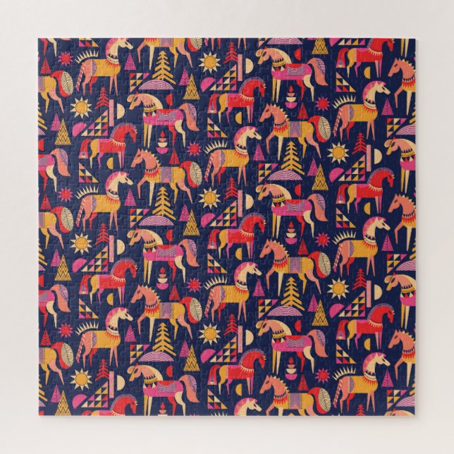 Puzzle Caballos escandinavos: Diseño Decorativo y Seamles (Vertical)