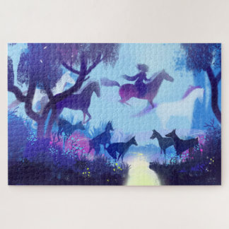 Puzzle Caballos fantasma en el bosque nocturno
