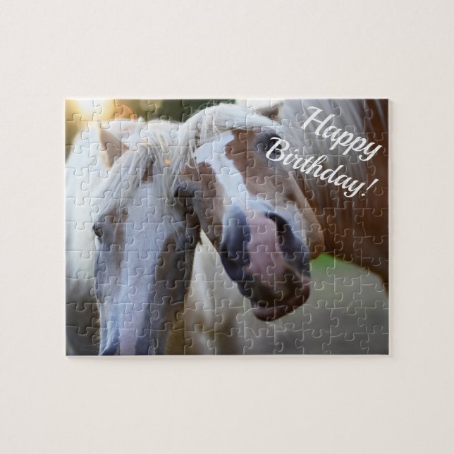 Puzzle Caballos graciosos y bonitos personalizados "Feliz (Horizontal)