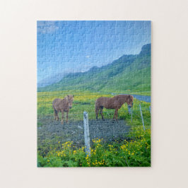 Puzzle Caballos hermosos, paisaje escénico