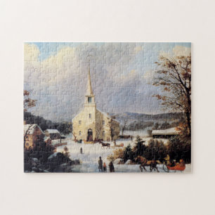 Puzzle Caballos navidades   Ir a la iglesia George Durrie