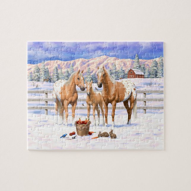 Puzzle Caballos Palomino Appaloosa De Nieve (Horizontal)