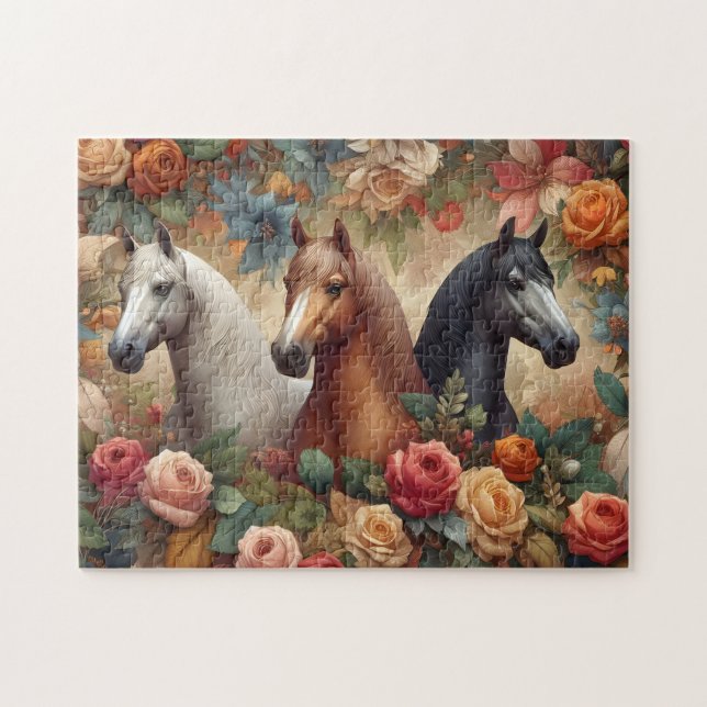 Puzzle Caballos Rosas Vintage (Horizontal)