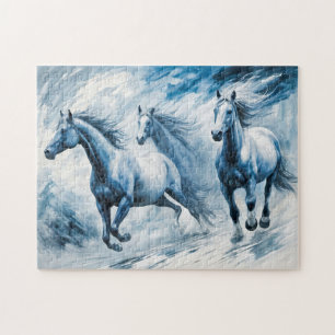Puzzle Caballos Salvajes Corriendo a Través de Olas