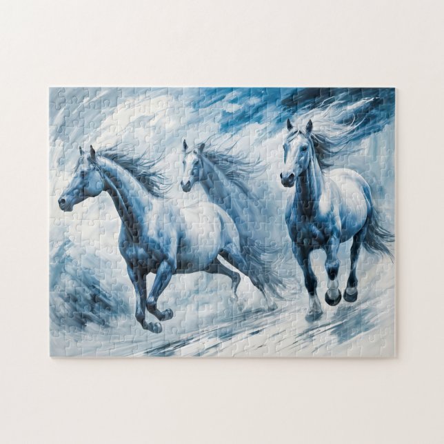 Puzzle Caballos Salvajes Corriendo a Través de Olas (Horizontal)