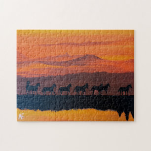 Puzzle Caballos Salvajes de Montana Pintura de Alfred Fox