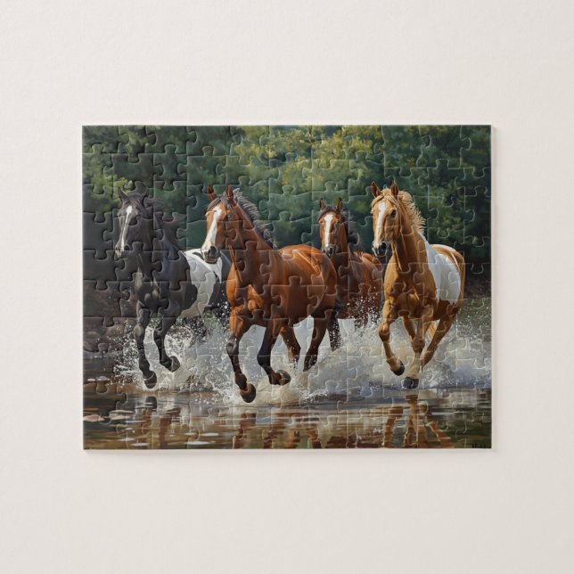 Puzzle Caballos Salvajes Galopando Pintura de Salpicadura (Horizontal)