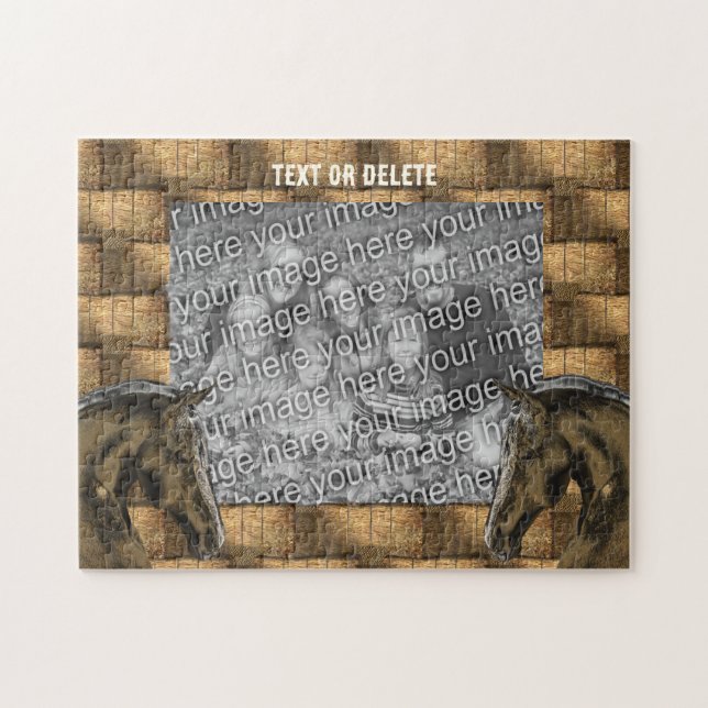 Puzzle Caballos Y Bales De Heno Añaden Su Foto Personaliz (Horizontal)