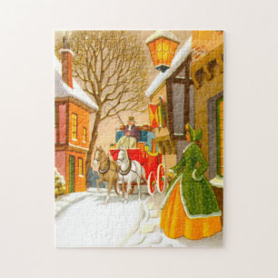 Puzzle Caballos y carruaje en la nieve