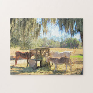 Puzzle Caballos y un burro - Serie de vida de granja - Ro