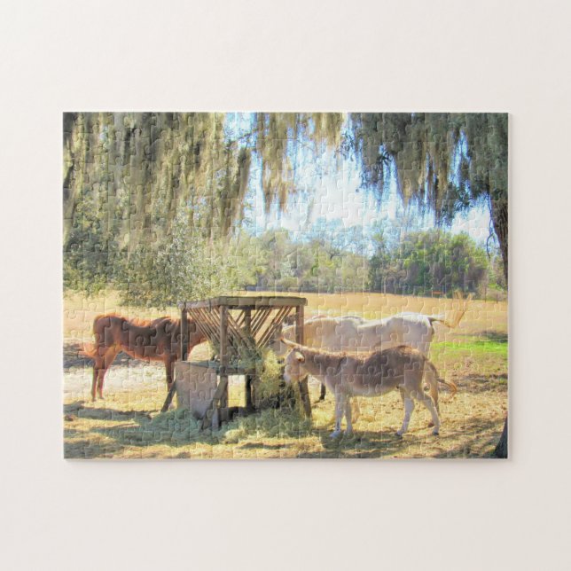 Puzzle Caballos y un burro - Serie de vida de granja - Ro (Horizontal)