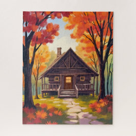 Puzzle Cabaña | Acuarela de bosque con follaje de otoño