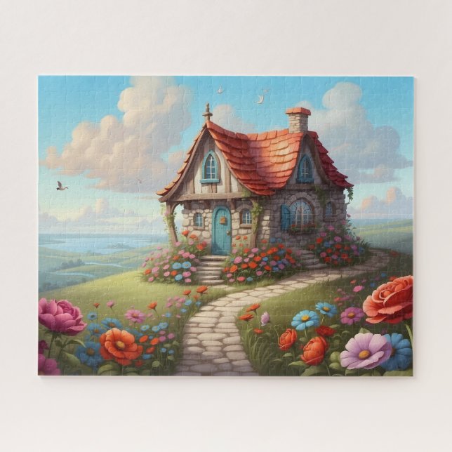 Puzzle Cabaña Caprichosa con Jardín de Flores de Techo Ro (Horizontal)