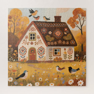 Puzzle Cabaña de Arte Popular Pájaros Otoño